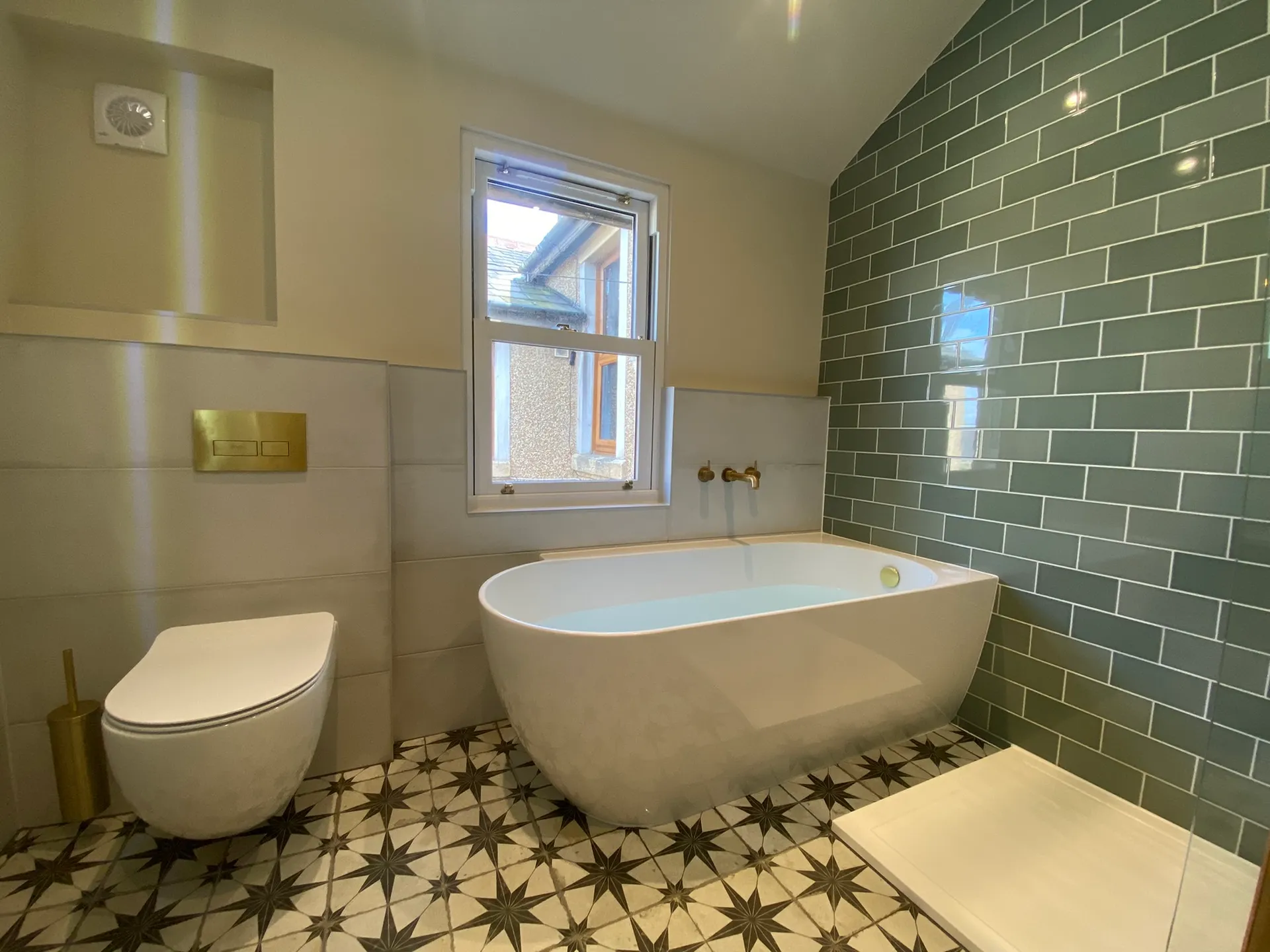 Sage-green bathroom with brass fittings - sage green bathroom freestanding bath